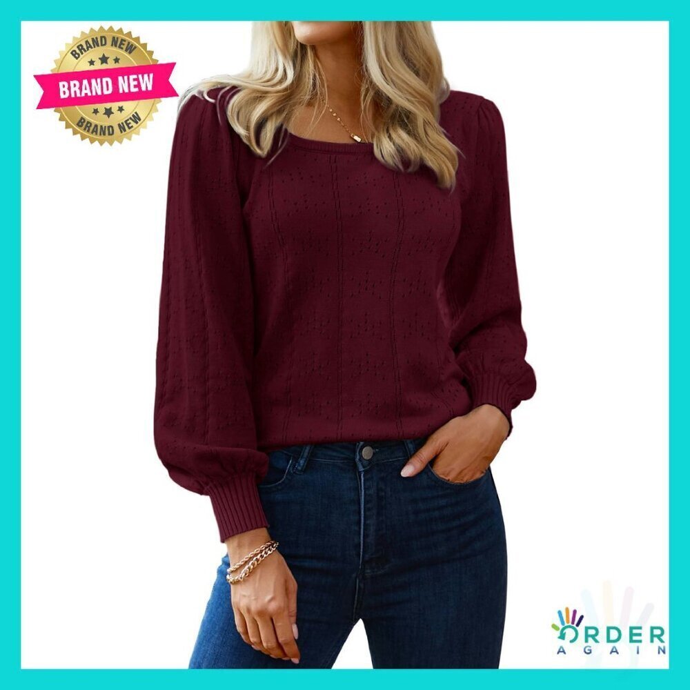 Trendy Puff Sleeve Square Neck Tunic Pullover Blouse Chic Fall Fashion